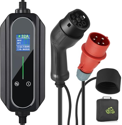 veco chajor Ladekabel typ 2 5PIN CEE auf Typ 2 dreiphasig 22KW 32A CEE 10A/16A/20A/24A/32A Zeitverzögerungsfunktion 1-12Stunden Typ 2 ladekabel universal Geeignet für Eurocars(Schwarz)