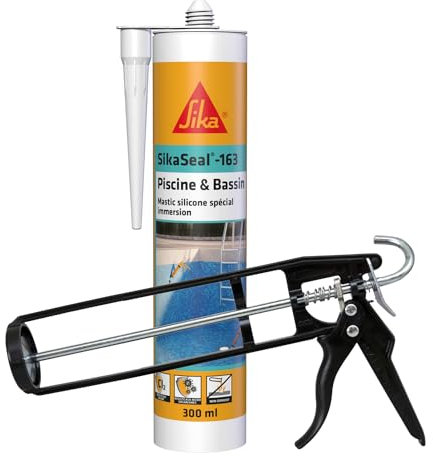 SIKA - Mastic Silicone spécial Joint pour Piscine - Resistant au Chlore - Blanc - 300ml + Pistolet d'application