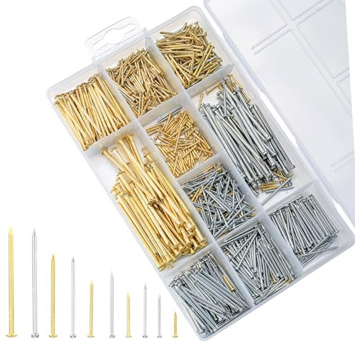 1000 Pièces Clous à Tête Ronde, Assortiment de Clous, Clou Bois, Clou de Matériel Fabriqué à La Main Accessoires de Fixation pour Cadres Photo, Bois, Miroirs, Tableaux, DIY