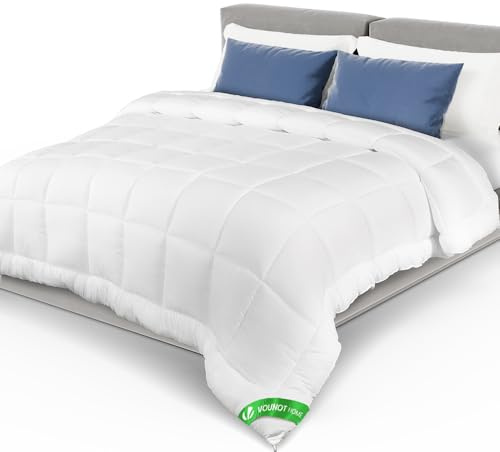 VOUNOT® Edredón Acolchado 220x240 cm (Cama 150), Edredón Ligero para Verano Relleno Nórdico de Suave Microfibra 200 gr/m², Refrescante Transpirable y Acogedor, con Certificación Oeko-Tex, Color Blanco