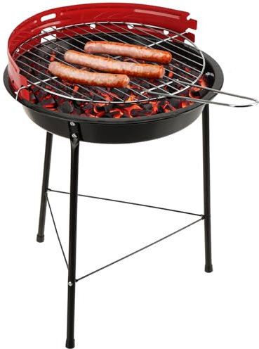 com-four® BBQ Grill - trépied avec Grille de Gril réglable en Hauteur et Protection Contre Le Vent - Gril Rond en métal pour Balcon, terrasse, Jardin, Plage [la sélection varie] (1 pièce)