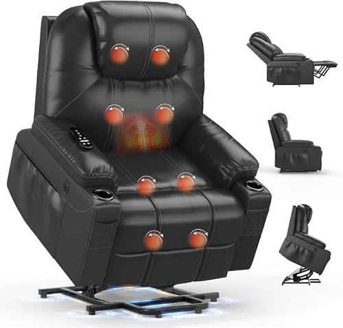 BareTay Recliner Armchair Lift Chair For the Elderly, Power Recliner Chair with Massage & Heat, Extended Footrest, Type C+USB Ports, 2 Cup Holders, Dual Side Pockets Reclining Chairs Lounge Sofa