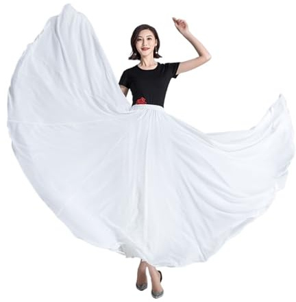 Gonna a Ruota Intera Gonna in chiffon da 720 gradi, ballerina, zingara, pattinaggio, gonna lunga, abbigliamento da pratica, gonna da ballo professionale da palcoscenico(Pure White,M Length 85cm)