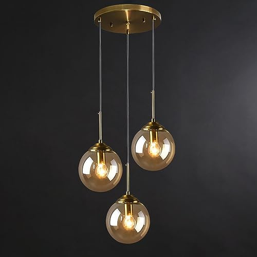 3 Éclairage grappes, suspensions pour îlot de Cuisine, en Verre Globe Mid Century Hanging Light
