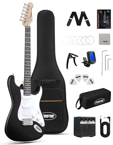 Kit de guitarra eléctrica para principiantes de 39 pulgadas con amplificador y pastillas HSS, juego completo de iniciación para recién llegados con artículos esenciales, bolsa de concierto, cuerdas