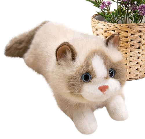 Qukoielly Peluche Chat | Animal en Peluche Réaliste Jouet Doux | Poupon Interactif Sonore Enfant Décor Chambre Salon Fête Anniversaire Noël Cadeau