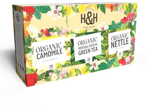 Heath & Heather Organic Herbal Tea Bags - Herbal Favourites Organic Herbal Tea Gift Set - Chamomile, Nettle & Imperial Matcha Green Tea - Certification from the Soil Association, Caffeine Free