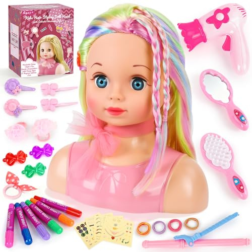 LumenVela Testa Bambola da Truccare e Pettinare, Bambola Parrucchiere per Bambini, Lavabili Parrucchiere Testa Giocattolo con Forcine Regalo per Ragazze 4 5 6 7 8 Anni