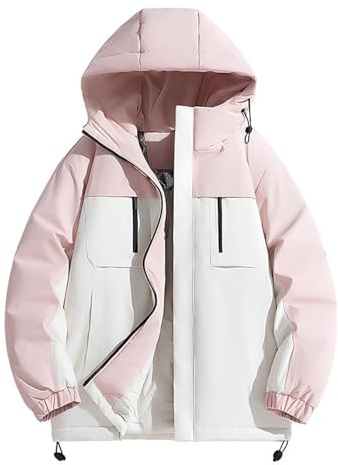 Vhersily Parka de Montagne Imperméable pour Femme, Veste de Ski Chaude et Rembourrée, Veste d’Hiver avec Capuche, Imperméable, Coupe-Vent, Blouson de Voyage Léger Matelassé avec Poches, Rose clair