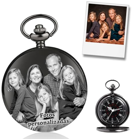 QSZ Reloj de Bolsillo Hombre Personalizado Grabado Foto Texto Relojes de Bolsillo Vintage para Adecuado para Regalos de Padre Esposo Nieto y Padrinos de Boda (Reloj Bolsillo 2)