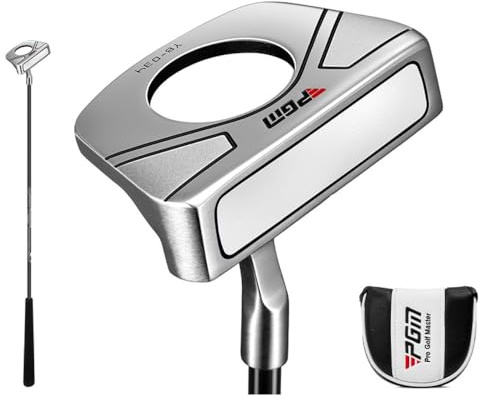 Putter per mazze da golf per destrorsi, 86 cm, con pick-up e copritesta per uomini e donne, colore: argento