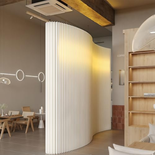 Foldable Paper Room Divider with LED Strip Lights, Adjustable Privacy Screen Temporary Wall Partition for Room Separation, Ideal for Home Office Studio & Exhibition Decoration (17W x 63H x 197L)