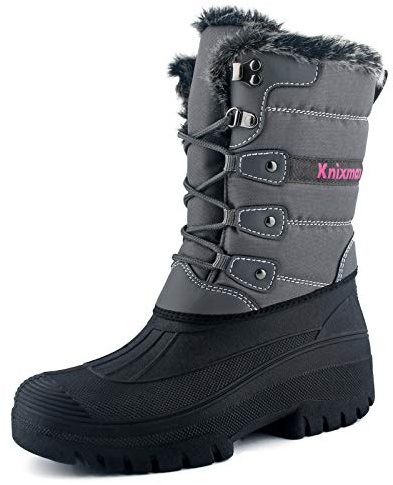 Knixmax Women's Men's Snow Boots Warm Fur Lined Winter Boots Waterproof Non Slip Soles Mid Calf Boots Lightweight Mucker Stable Yard Boots