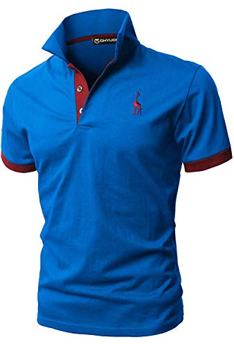 GHYUGR Polos Manga Corta Hombre Bordado de Jirafa Camisas Slim Fit Camiseta Deporte Golf Poloshirt Verano Primavera T-Shirt Oficina (M, Azul+Rojo)