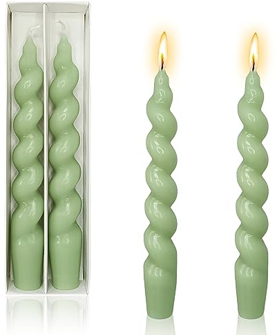 Green Taper Candle Green Spiral Candlesticks - Gedengni 7.5inches Short Tapered Candles Cute Twisted Candlesticks Unscented Candle Sticks for Holiday Wedding Party Dinner Table Decoration, 2pcs