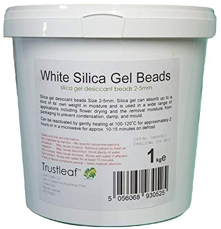 Trustleaf 1 kg, 2 pund badkar vit kiselgel torkmedel, 2-4 mm pärlor - Avfuktning - blomtorkning - 3D-utskrift - lagring