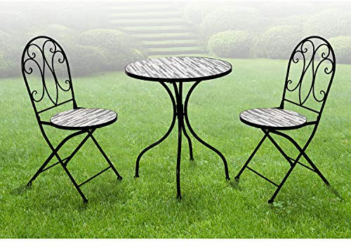 INDA-Exclusiv Mosaik Set 3-teilig Sitzgarnitur Mosaiktisch + 2 Mosaikstühle Steinoptik Sitzgruppe Gartentisch Gartenmöbel Bistrotisch