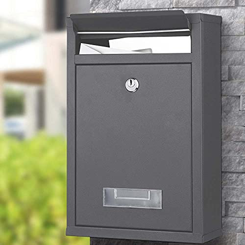 Bakaji Buzón de Pared de Acero galvanizado con Orificio para Cartas para Correo de Exterior con Cierre de Llave (Gris Antracita)
