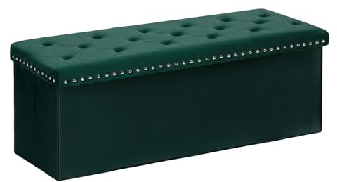 Bonlife Folding Ottoman Bench Seat with Storage,Extra Large End of Bed Storage with Lids,Velvet Footstool for Living Room,Dark Green,110x40x40cm