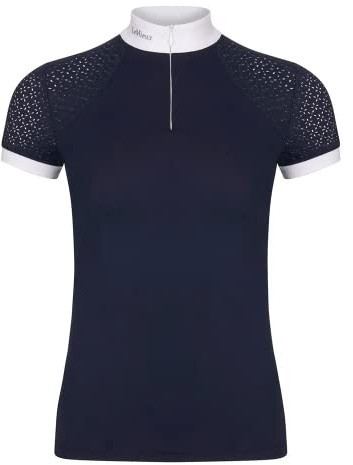 LeMieux Women’s Equestrian Show Shirt - Short Sleeve Horse Show Competition Top - Athletic Shirts & Horseback Riding Apparel - (Navy/UK14)