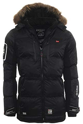 Geographical Norway Danone Men - Warmer Daunenparka Gesteppt Mann Jahreszeit Herbst Winter - Warme Manteljacke Herren - Windjacke Langen Ärmeln - Herren (Schwarz 3XL)
