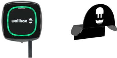 Wallbox Pulsar Plus - Cargador de vehiculo electrico (7.4kW de Potencia, Cable de 5 Metros, Conector Tipo 2, WiFi, Bluetooth, OCPP, Interior/Exterior) & Soporte de Manguera EV para Paredes Negro