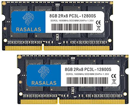 Rasalas Memoria RAM SODIMM de doble rango SODIMM de 16 GB, 2 x 8 GB, DDR3-1600, 1600 MHz, PC3L-12800S, 12800, sin ECC, sin búfer, 1,35 V, CL11, 2Rx8, doble rango