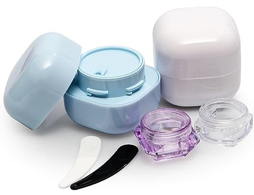 Leere Kosmetikdose Plastik Tiegel Kosmetikbehälter, 2 x 30 ml Runde Leer Cremedosen und 2 x 5 ml Reise Probenbehälter mit Spatel für Make-up Cremes Lotionen