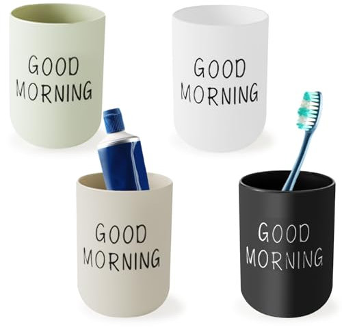 HOMURY 4 Stück Zahnputzbecher Kunststoff: Mehrfarbig Waschen Zahnputzbecher, Reusable Zahnputzbecher für Badezimmer, Tragbarer Zahnputzbecher für Paare, Erwachsene(Weiß, Schwarz, Grün, Khaki)