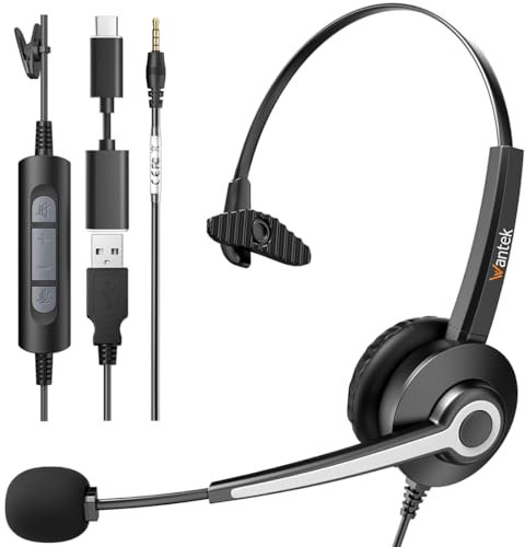 Wantek USB Headset with Microphone,Computer Headset with Noise Canceling Microphone for PC Laptop