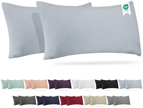 Barbons Kissenbezug 40 x 80 2er Set – 165 g/m² Oeko-TEX Zertifiziert Kopfkissenbezug 100% Jersey Baumwolle weiche Kissenbezüge Kissenhülle mit Reißverschluss (40x80-Blau)