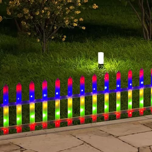 Outdoor Picket Fence Light with Remote Control, Waterproof Decorative Object with Plug-in Power, Warm Lights Ideal for Christmas Decor,Sidewalks, Courtyards, Backyards,16 x 3.5 x 8.34 inch,8 PCS