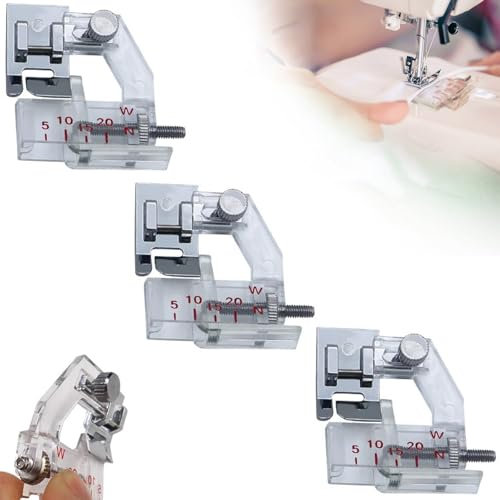 3 PCS Bias Tape Binding Foot, Adjustable Bias Tape Binder Foot, Brother Sewing Machine Feet, Roller Sewing Machine Presser Foot, Bias Tape Binder Foot Adjustable Range from 5mm to 20mm