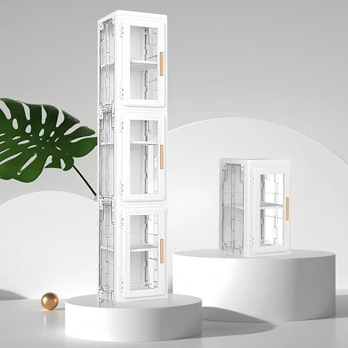 Xsdgi 4-Schicht Regal Weiß Mit Transparenter Tür, Herausnehmbare Regal Küche, Gesamthöhe 163,5 cm, Je 42,5 cm,Wandregal Weiß,Apothekerschrank Küche,Eckregal