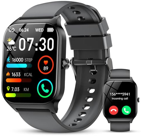 CASCHO Smartwatch Uomo Donna, 1.85'' Orologio Smartwatch con Effettua/Risposta Chiamate, 115+ Sportive Smart Watch con Contapassi/Sonno/Cardiofrequenzimetro, IP68 Fitness Tracker per iOS Android