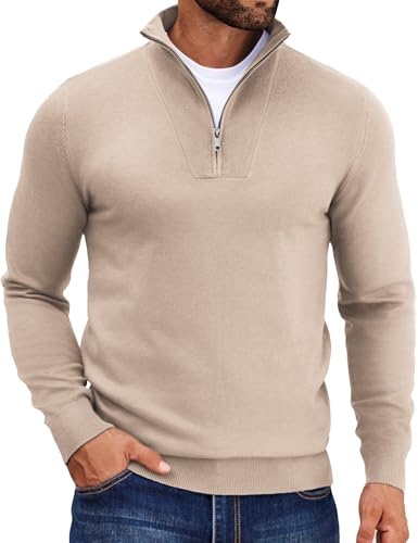 COOFANDY Sweatshirt för män med fjärdedel dragkedja, långärmad polotröja, vinter, 1/4 dragkedja, troyer tröja, aprikos, L