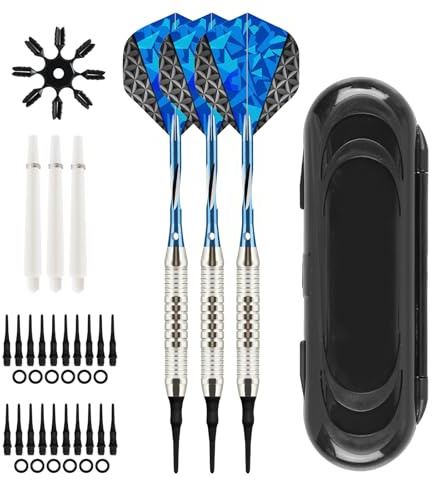 WIYETY dartpilar med plastspets för elektronisk darttavla: 3 stycken precisionsdesign dartpilar, högkvalitativa mjuka darts med aluminiumskaft, dartpilar med extra skaft flights dartspetsar
