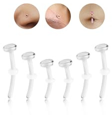 6ixGosh 3Pair 14G 16G 18G Glass Piercing Retainers for Eyebrow Rook Cartilage Nose Piercing Jewelry Clear Curved Belly Button Ring Glass Barbell Conch Daith Tragus Tongue Retainer, 11