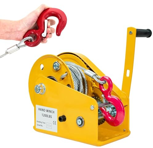 YAOYAOO Verricello Manuale Portatile 500-1100kg, Freno Automatico Autobloccaggio, Fune Metallica con Gancio Sicurezza, per Imbarcazioni, Rimorchi, Sollevamento(10m,1200lbs)