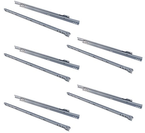 Emuca - Schubladenführungen mit Rollen und Teilauszug, Aluminium lackiert, 500 mm, 5 Stück