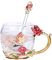 YBK Tech Creative Flower Glass Mug, Crystal Clear Glass Tea Cup- Red Rose, Short (320ml)