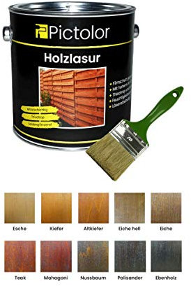 Pictolor Holzlasur 2,5 Liter Teak + Lasurpinsel 70mm
