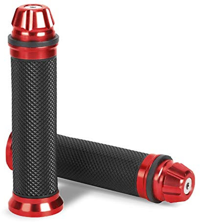 Universal Motorcycle Handlebar Grips CNC Aluminum Rubber Motorbike Handle Bar Grips for 7/8 Handle Bar Bike (Red)
