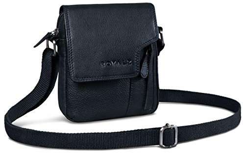 ROYALZ 'Columbus' Echtleder Herren Umhängetasche Klein Leder - perfekt als Alltagstasche für Männer - Schultertasche im Vintage Look Mini Messenger Bag zum Umhängen, Farbe:Schwarz