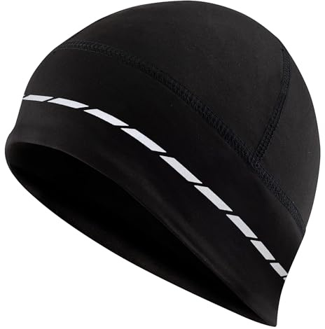 Tough Headwear Thermal Skull Cap - Moisture-Wicking Running Beanie - Wind-Blocking Cycling Cap - 4-Way Stretch Beanie for Men - Black - Reflective