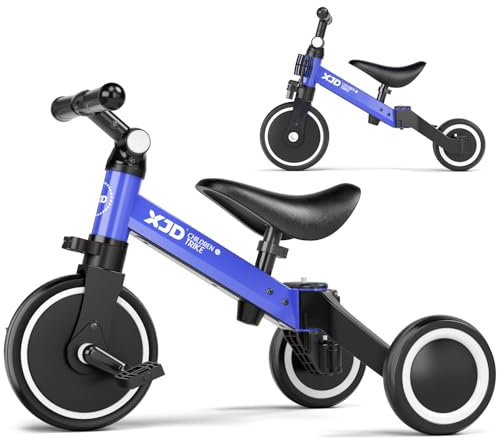 XJD 3 in 1 Laufrad Dreirad, Kinder Dreirad ab 1 Jahr, Laufräder Lauffahrrad mit verstellbarem Sitz und Lenker, Lauflernhilfe mit abnehmbares Pedal, Baby Fahrrad von 1-3 Jahren Jungen Mädchen (Blau)