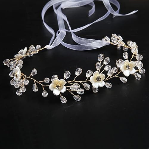 Fille cheveux mariée morceau de cheveux vigne strass femmes mariée bandeau branche couronne bandeau fleur été plage bandeau mariée et demoiselle d'honneur accessoires avec ruban 7
