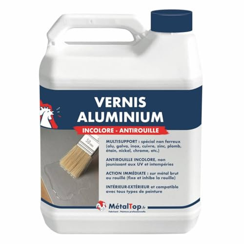 Metaltop Vernis Aluminium - 1 L Pour une bonne adhérence sur l'aluminium, l'inox et le zinc