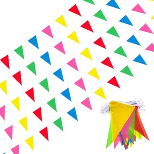 150pcs Multicolore Drapeaux Triangle Bunting de Partie Guirlande Fanion Tissu Pennant Bannière Banderole Coloré Pour Fête Anniversaire Mariage Noel Cérémonies Jardin Intérieur Extérieur Décoration-80M