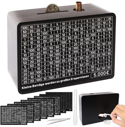 Tirelire en Bois 500 1000 2000 3000 5000 10000 Euro Boite Economie Argent Qui Ne s'Ouvre Pas Tirelire Japonaise Money Box avec Objectif d'épargne pour Adultes et Enfants - (Noir)